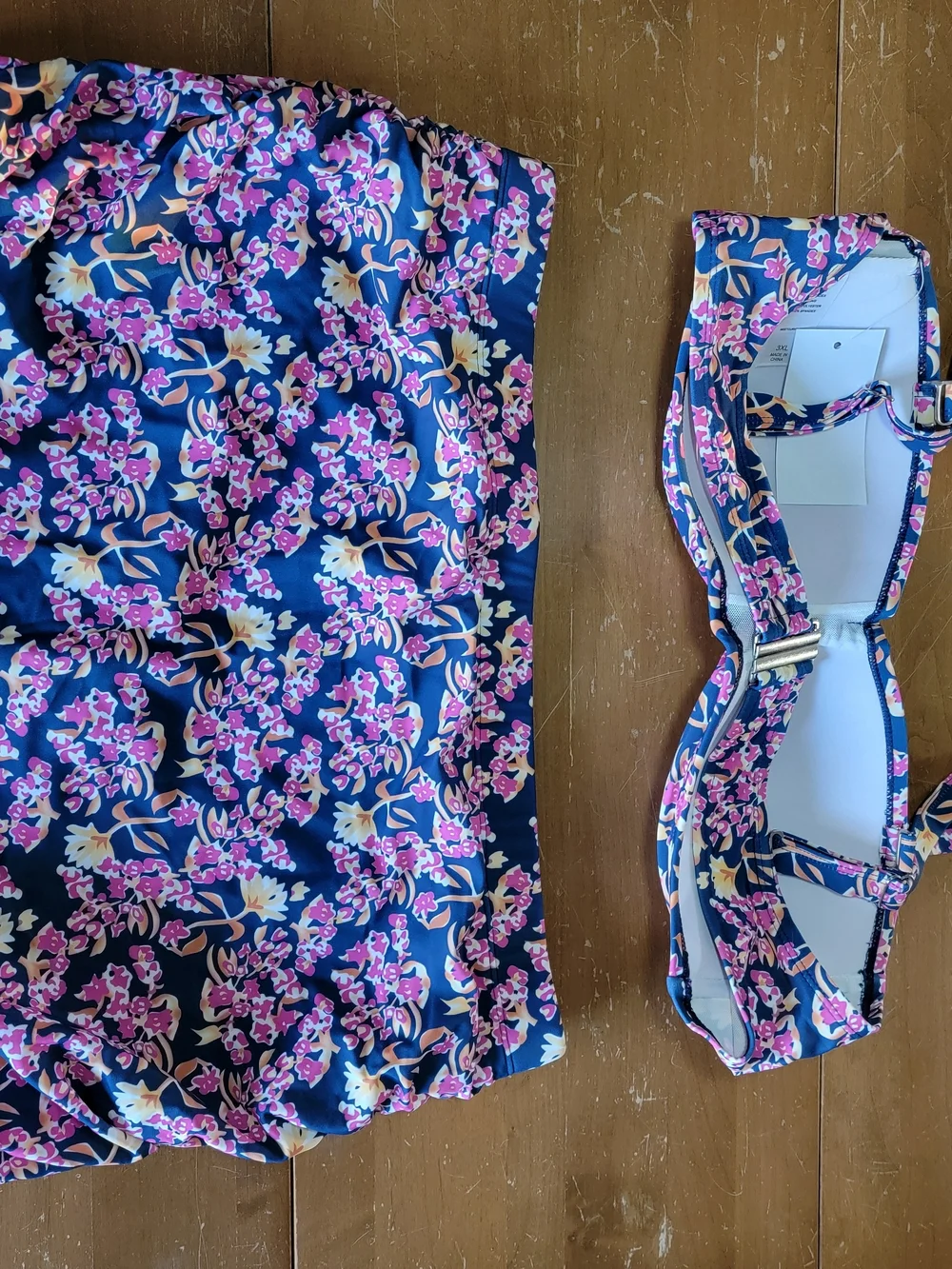 Two Piece Bikini Bandau Bra Top With Removable Straps High Waisted Skirtini 3X - Picture 2 of 15